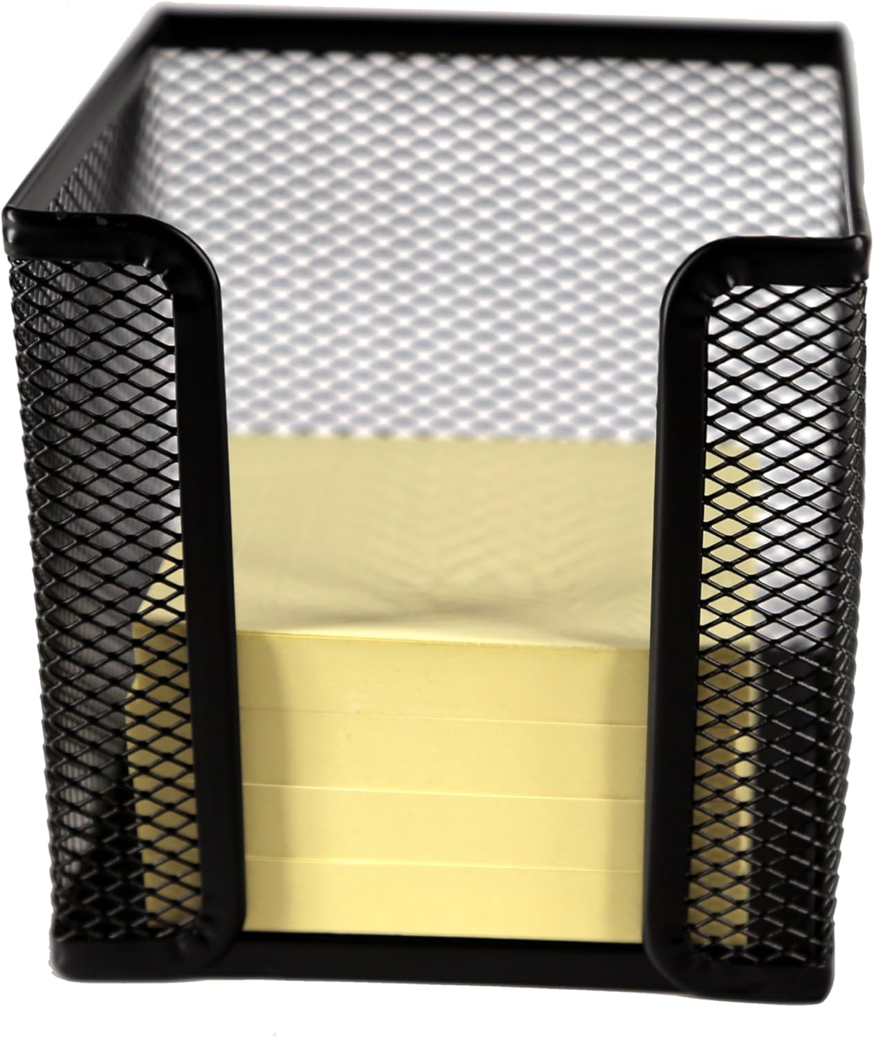 Huron Desktop Desk Sticky Note Pad Memo Note Cube Holder Dispenser for Office Home School, Black Metal Mesh (1/4/24/72) (4 pc)