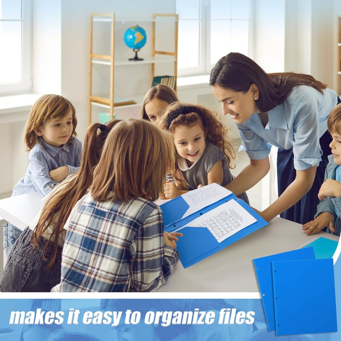 Yeaqee 50 Pcs Plastic Folders with Pockets Bulk 3 Hole Punched 2 Pocket File Folders for 3 Ring Binder Divider Folder for Notebooks, Durable Poly for Office Home (Blue)