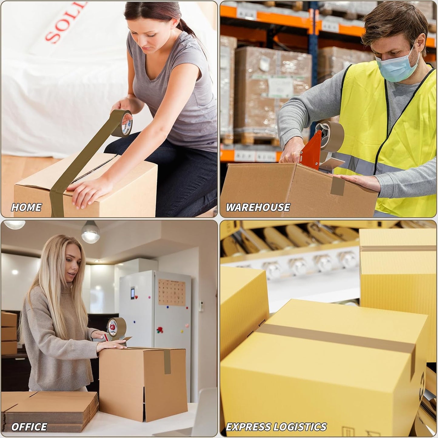 36 Rolls Brown Packing Tape with Dispenser, 1.88" X 60 yd Shipping Tape Bulk, Total 2160 yards, 2.6 mil, 3" Core, Tan Packing Tape Refills, Carton Sealing Tape for Moving Boxes, Package, Mailing