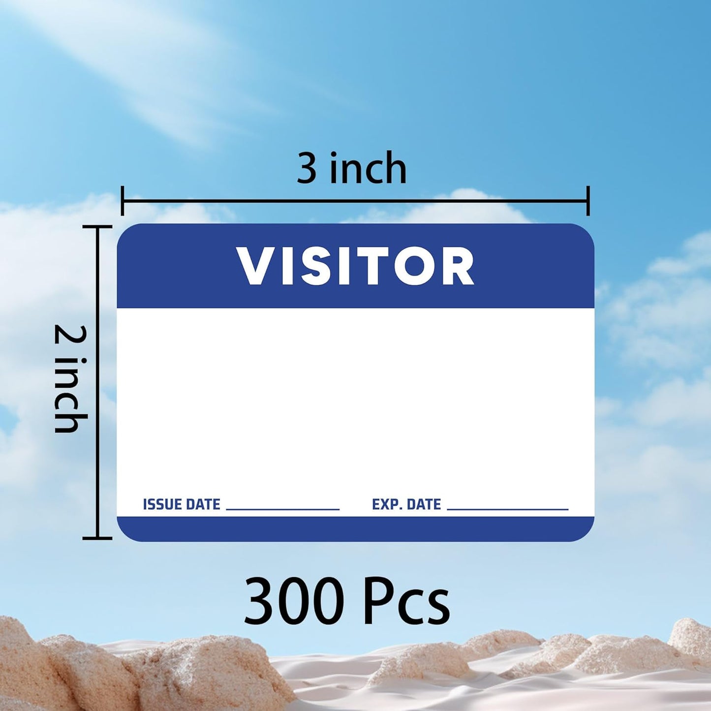 Visitor Pass Stickers – 300 Writable Name Tag Labels, 2 x 3 Inch, Self-Adhesive Identification Badges for Office, School, Events (300Pcs-Fluorescent Blue)