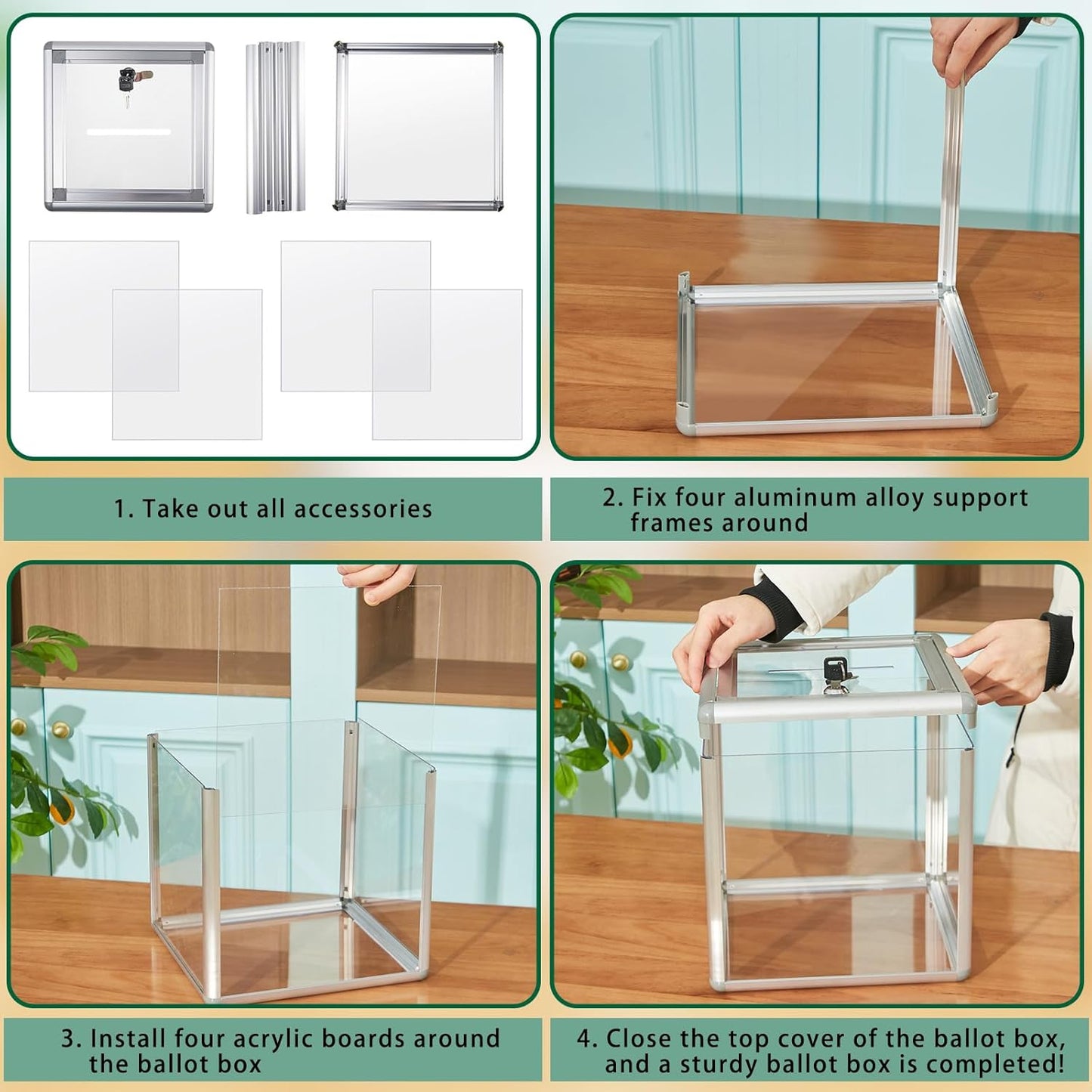 2 Pcs 10 x 10 x 10 in Acrylic Donation Raffle Box with Slot & Lock, Large Clear Ballot Offering Suggestion Ticket Container for Fundraising Drawing Tip Jar Voting (Clear)