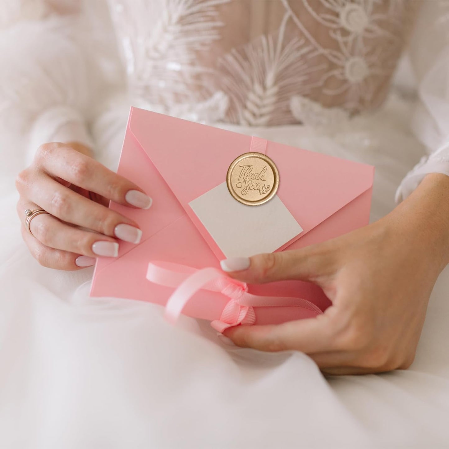 25 Pcs Handmade Wax Seal Stickers, Wedding Invitation Envelope Seal Stickers, Perfect for Invitation, Christmas, Gift Wrapping(Thank You Style, Light Gold Wax)