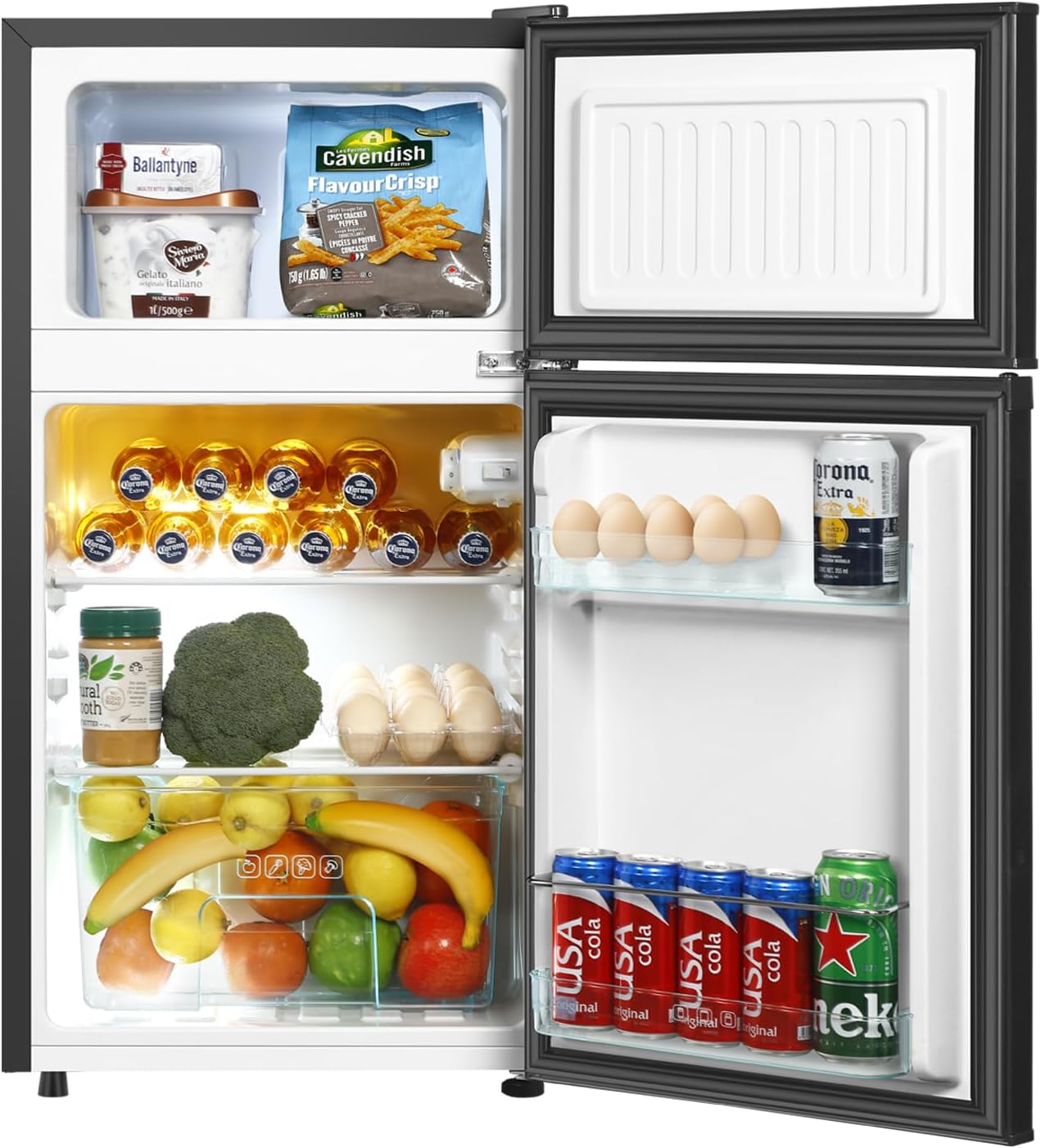 Mini Fridge With Freezer,3.2 Cu.Ft Compact Refrigerator,Mini Refrigerator With 2 Doors For Bedroom,Office,Kitchen,Apartment,Dorm(sliver)