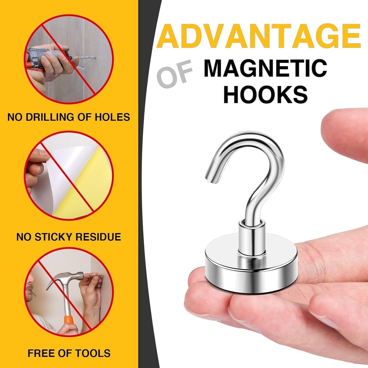 DIYMAG Strong Neodymium Magnetic Hooks, 150 Lbs Heavy Duty Rare Earth Magnets with Hook, Strong Corrosion Protection Facilitate Hook 12 Packs