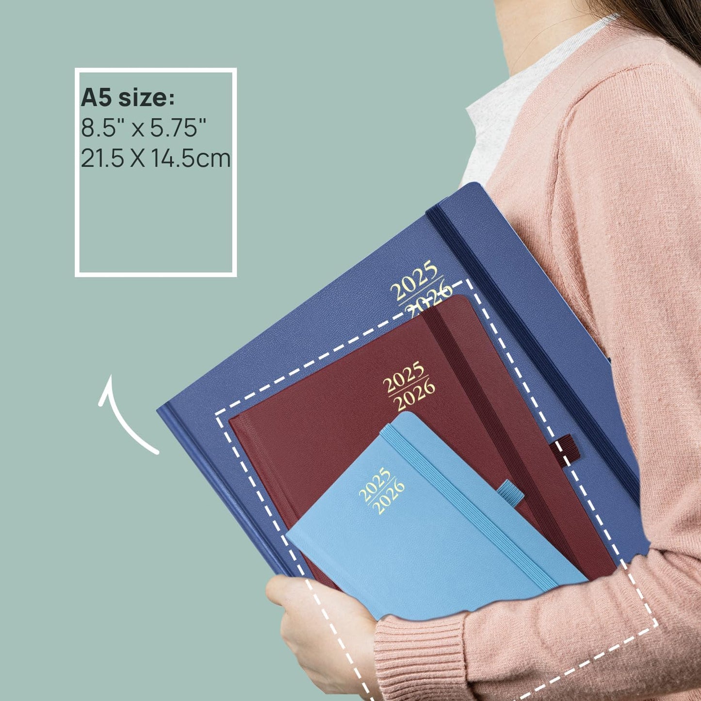 POPRUN 2025-2026 Daily Planner One Page Per Day (Medium - 5.75'' x 8.5'') - Academic Calendar (July 2025 - June 2026), 2025 Day Appointment Book with Monthly Tabs, Hardcover - Midnight Green