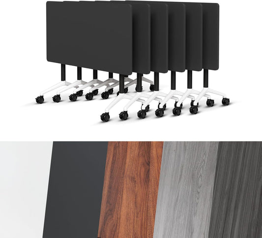 Conference Room Table, Folding Conference Tables,Thicken Grey Tabletop,Flip Top Wooden Seminar Meeting Room Table for Conference Room Offices (6, Black, 61.0“)