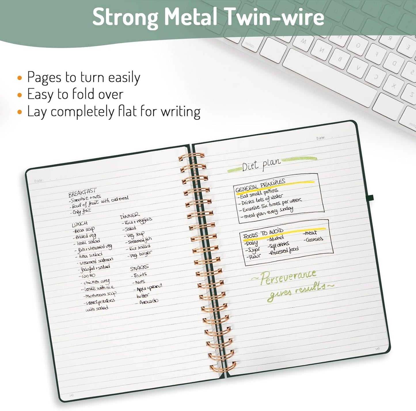 Forvencer A4 Lined Spiral Journal Notebook with 300 Numbered Pages, 11" X 8.5" Thick Journals for Writing with 100GSM Paper, Hardcover Notebooks with Contents for Work, School, Dark Green