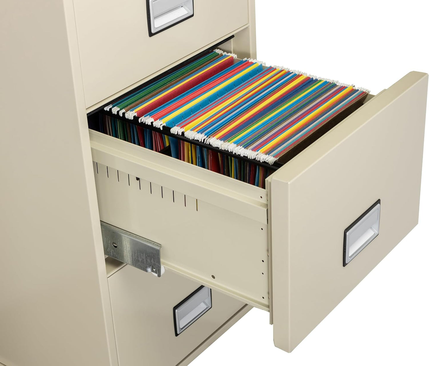 25 inch 4-Drawer Vertical Fireproof File Cabinet – Legal and Letter Size Filing – Key Lock – Water Resistant Seal – Fire and Impact Rated – Putty Finish – Model LGL4W25P