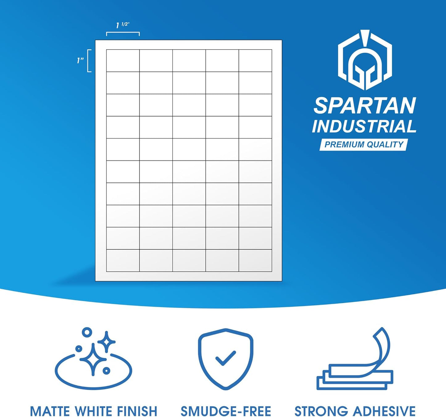 1 1/2" X 1" Matte White Printable Labels Compatible with Inkjet and Laser Printers - 250 Sheets, 12500 Total Paper Stickers for Return Addresses, UPC and EAN Barcodes - Spartan Industrial