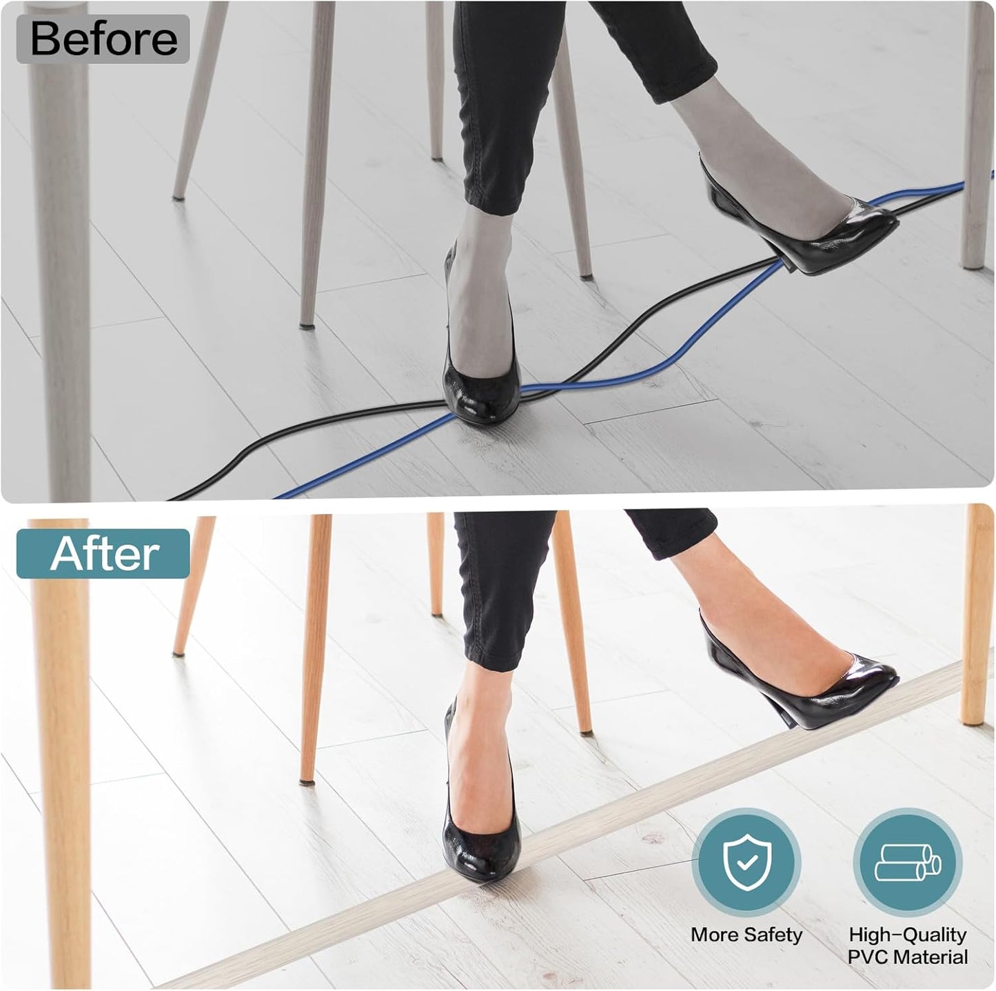 Floor Cord Cover Self Adhesive Cord Hider Floor Extension Cord Covers for Floor Power Cord Protector Cable Management Prevent Cable Trips Cable Cavity 0.51" W x 0.31" H (Beige Wood, 20Ft)