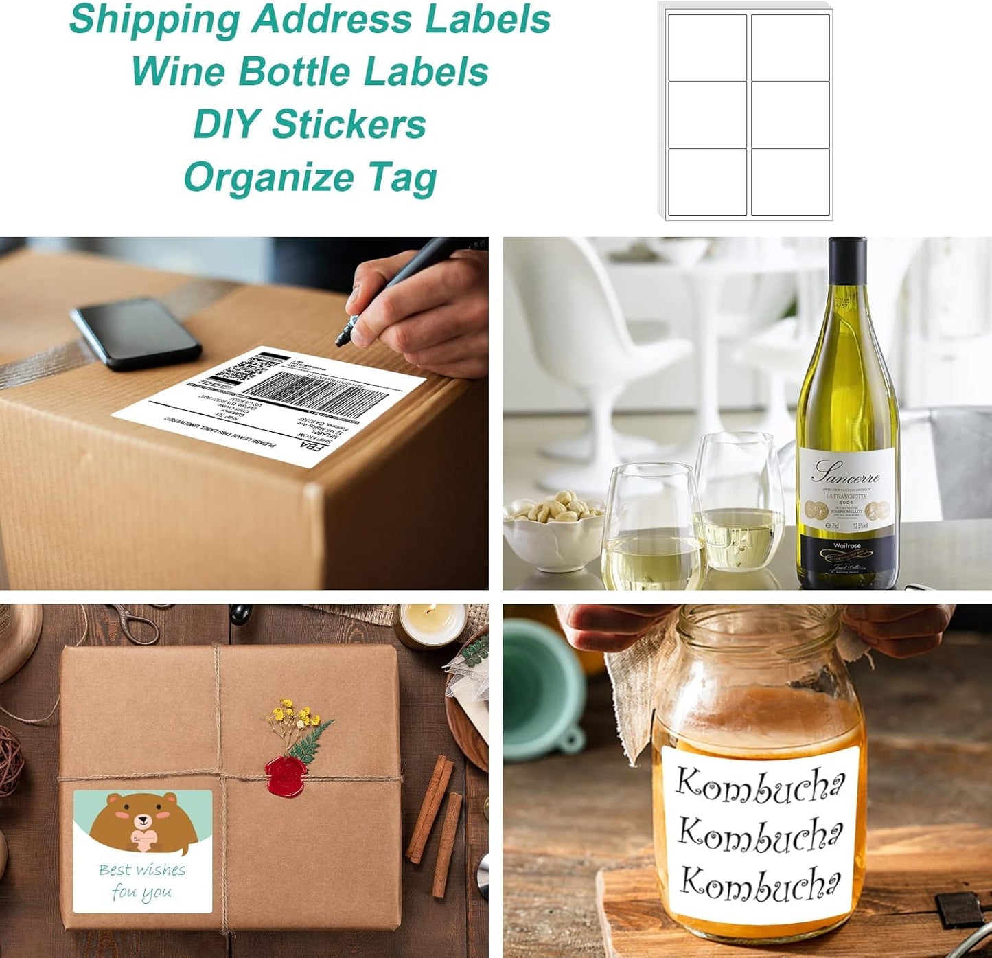 MFLABEL 3¾ "" x 4 "" Shipping Address Labels - FBA Ready, 6-Up Sticker, White, Easy Peel, Laser/Ink Jet, 6 Per Page (21000 Labels, 3500 Sheets)