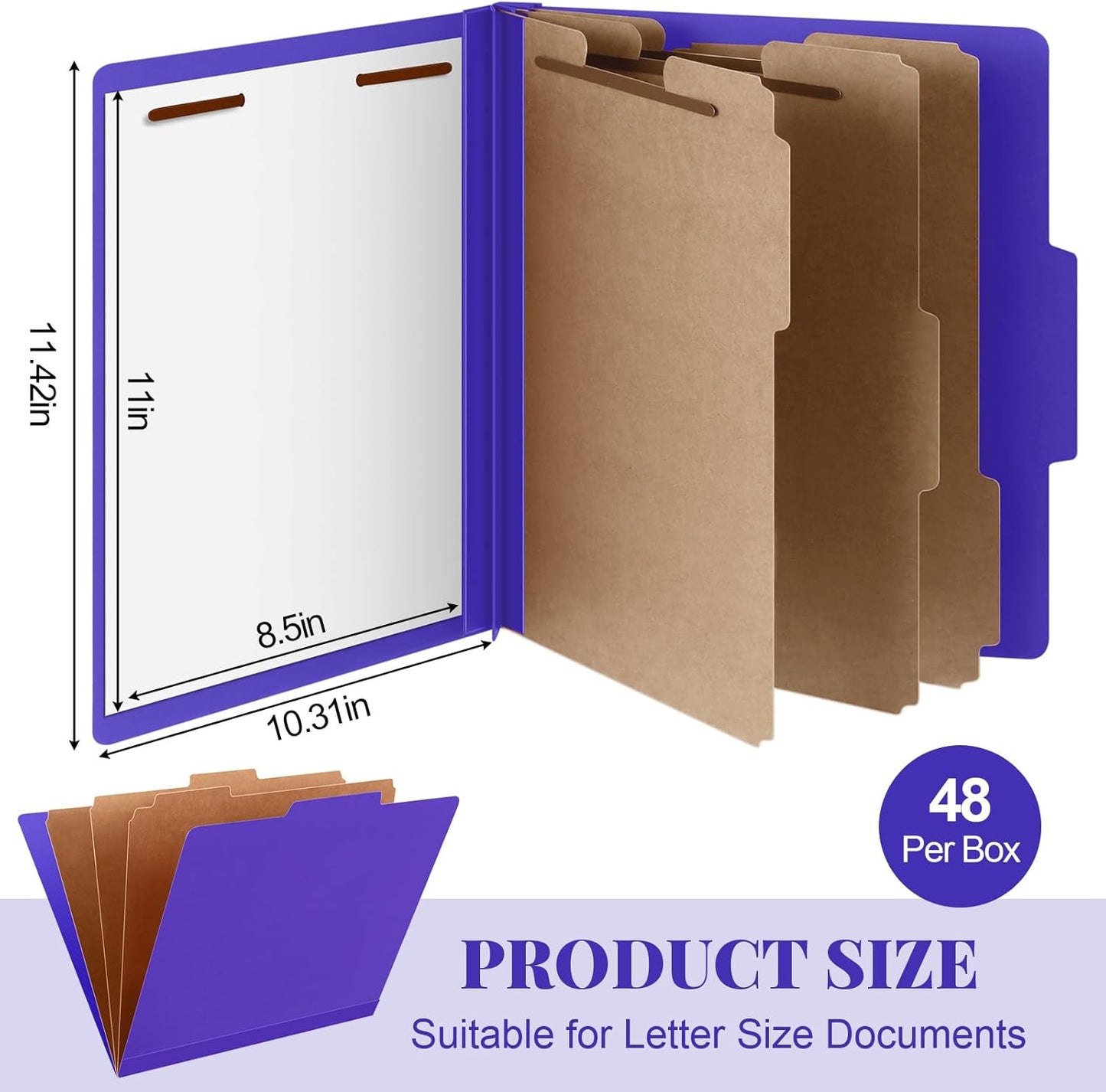 48 Pcs Classification Folders Letter Size, 3 Divider Pressboard File Folder with Fasteners, Expanding File Organizer Bulk for Teachers, Clergy, Office, Church, Christmas Donations (Purple)