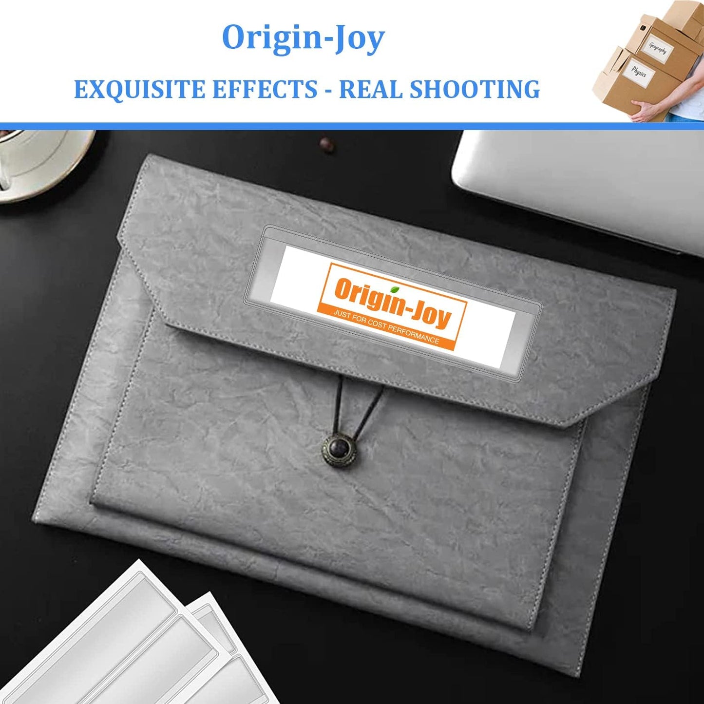 Origin-Joy 25 PCS Self-Adhesive Index Label Pockets, Clear Plastic Peel & Stick Card Holders with Top Open for Loading (4 x 6 inch)