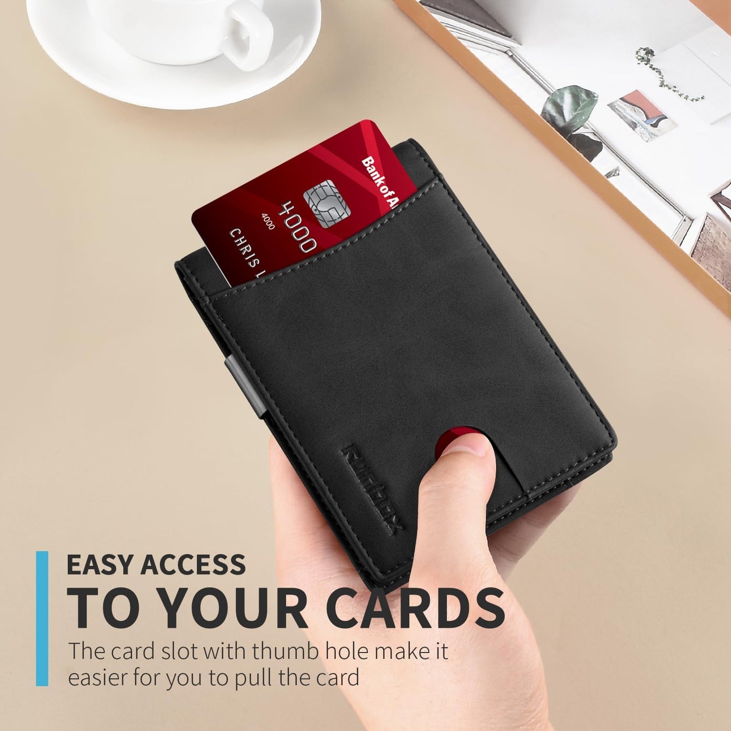 RUNBOX Money Clip Slim Wallets for Men RFID Blocking 11 Card Holder Minimalist Small Leather Bifold Men's Front Pocket Wallet Gift Box