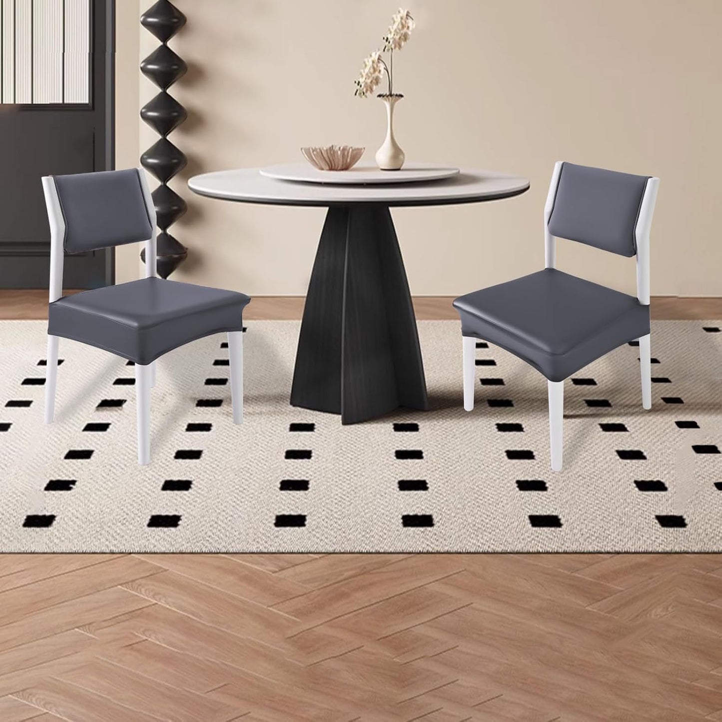 CWK Waterproof PU Leather Dining Chair Covers Set of 1-Stretchable Chair Seat Slipcovers, Removable & Washable Protector for Dining Room,Home,Office,Wedding,Rear Covers (PU-Grey)