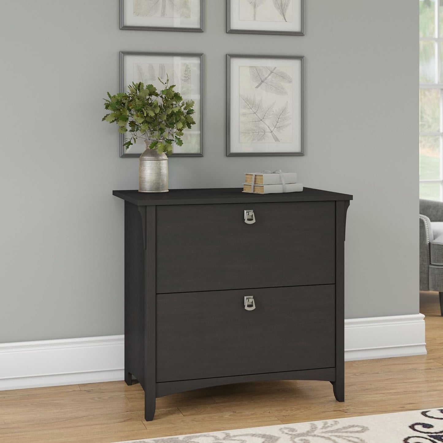 Bush Furniture Salinas 2 Drawer Lateral File Cabinet in Vintage Black, Home Office Storage Solution, Organizer with Drawers for Workspace, Filing Unit
