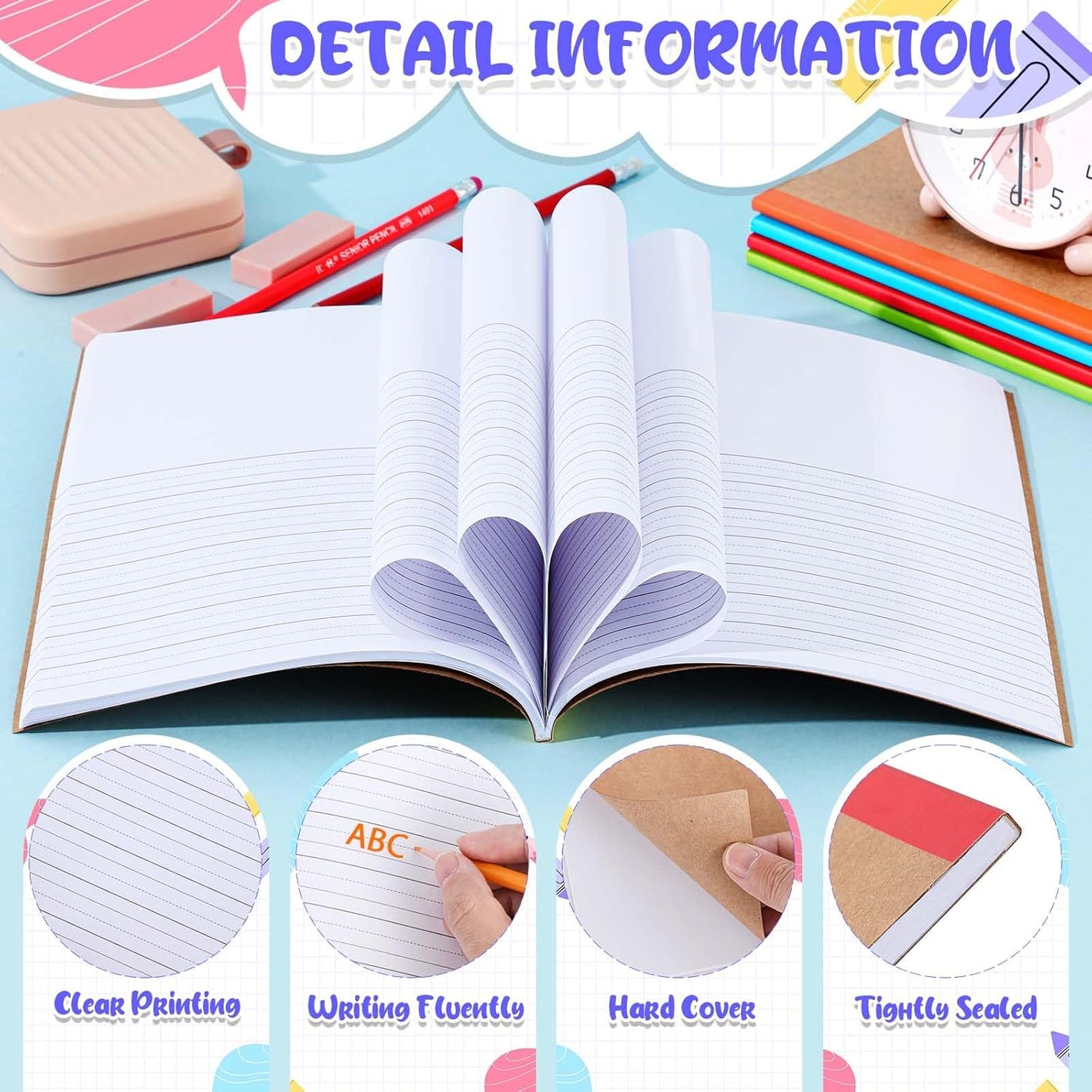 Henoyso 10 Pcs 120 Pages Primary Composition Notebooks K-2, Primary Journal Grades K-2, Writing Journal Practice Notebook for Kids in Preschool, Kindergarten, Back to School Supplies (Rainbow)