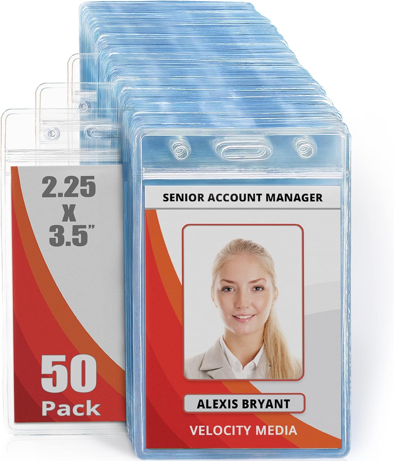 Mifflin-USA Plastic Waterproof ID Badge Holders (Clear, 2.25x3.5 Inch, 50 Pack), Vertical Hanging Name Card Holder with Zipper, Resealable Bulk Nametag Holders