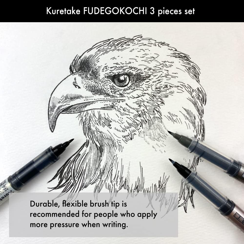 Kuretake Zig Inktober pen set, for Illustration, Manga Drawing, Lettering and Calligraphy, Professional Artist, Made in Japan (FUDEGOKOCHI(3pcs.))