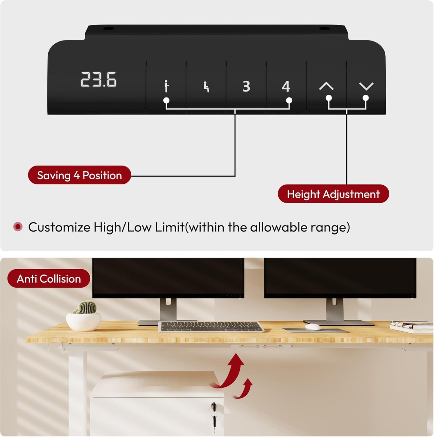 Standing Desk with Dual Motor, 3-Stage Lifting Column, Handset with 3 Preset and Sit-Stand Reminder - 78 inch Whole Piece Real Bamboo/White Frame, Height Adjustable Desk for Home and Office