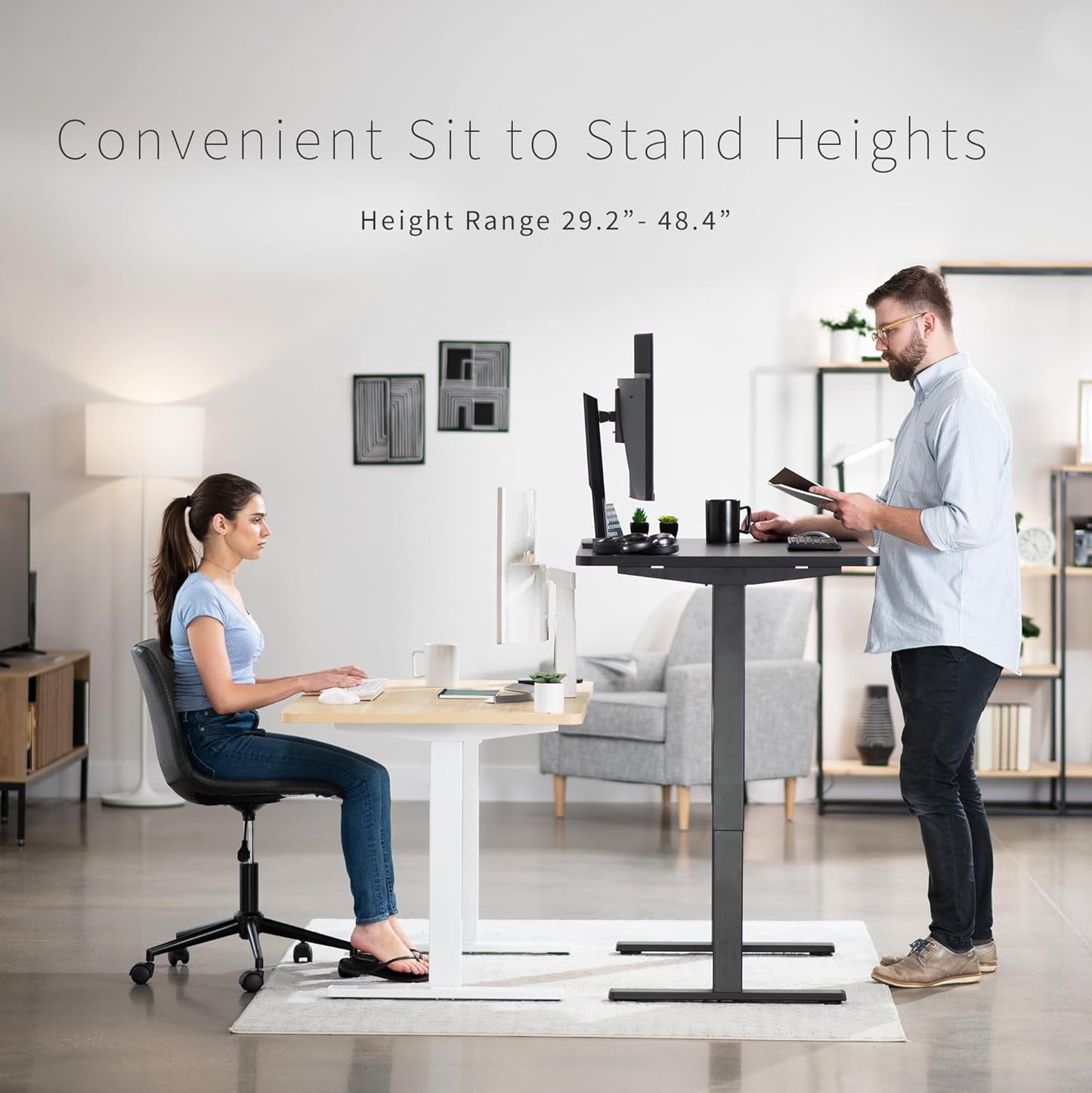 VIVO Electric 48 x 30 in Standing Desk, Memory Height Adjustment, 1B Series, One-Piece Light Wood Top, White Frame, DESK-KIT-1W5C