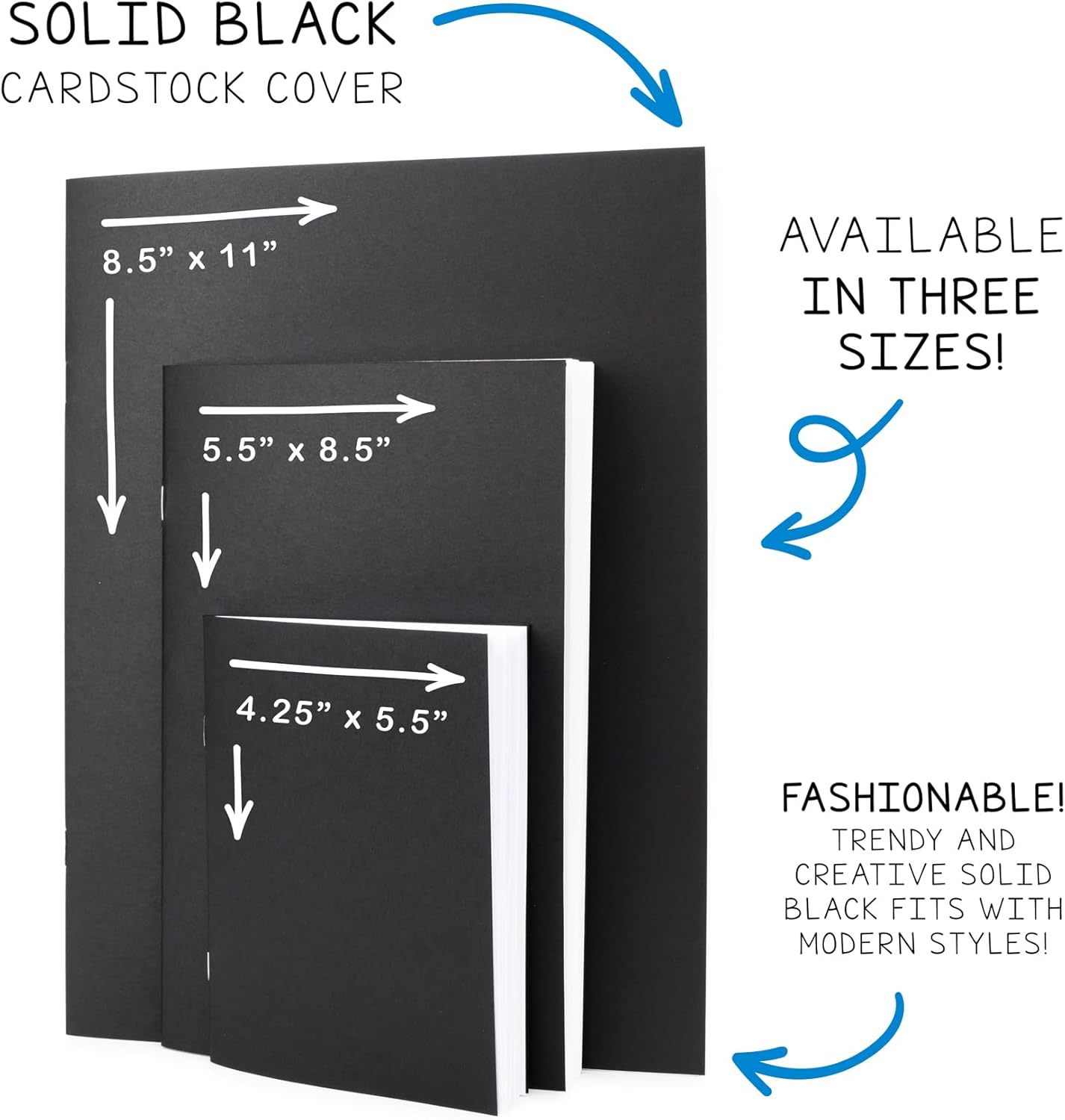 Hygloss Blank Books 8.5 x 11 Inches - 6 Pack – Black Color Paperback for Drawing & Writing – Empty Books for Journaling, Sketching or Arts & Craft