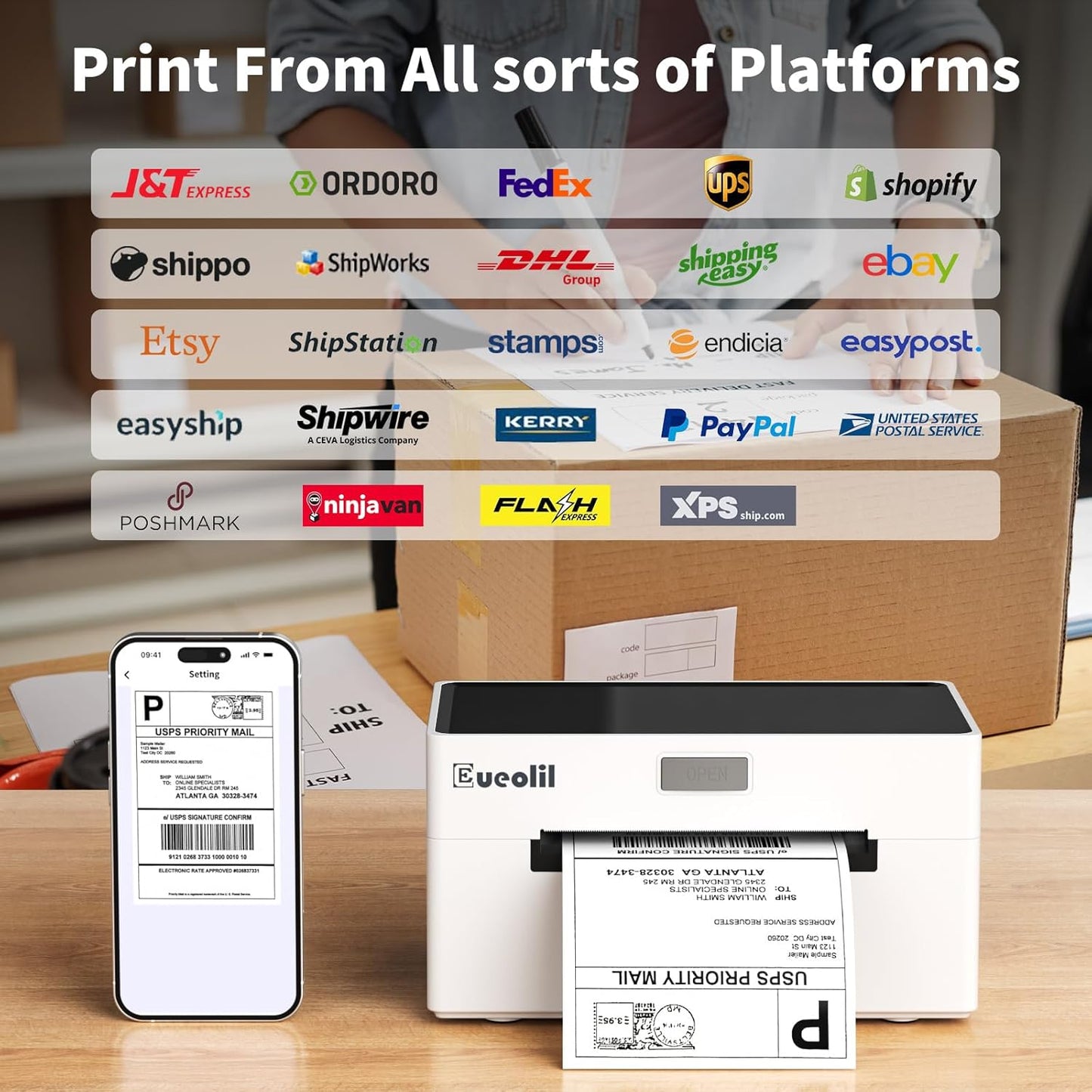 Bluetooth Shipping Thermal Label Printer, Portable 4×6 Label Makers for Small Business,Compatible with Android、iPhone、Windows＆Mac,Widely Used for Home＆Small Businesses and Office