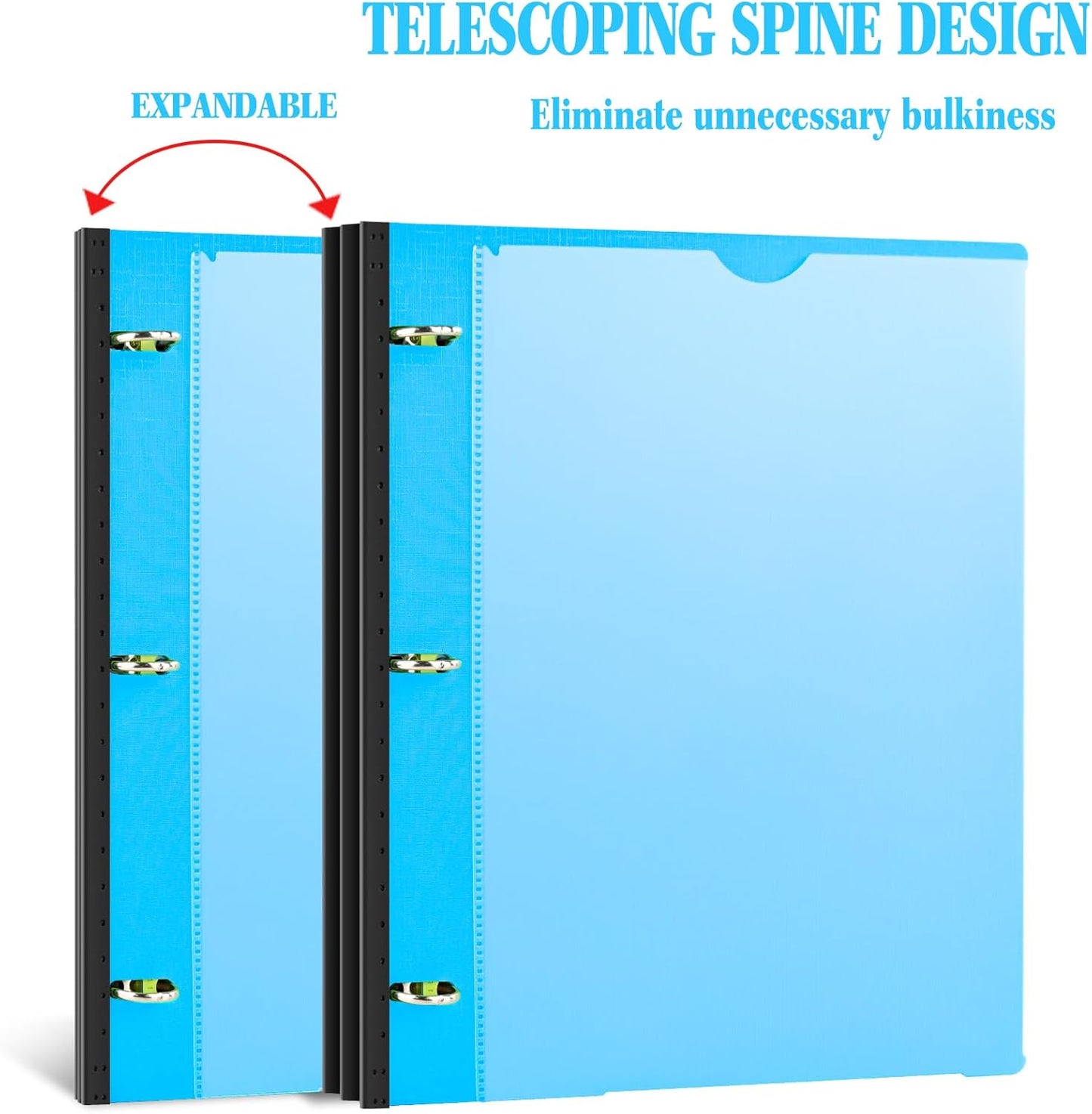 INFUN Telescoping 3 Ring Binder - 12 PCS, Flexible Round Binder with Customizable Front Cover and Clear Catalog Pocket, Holds 8.5x11 inch Paper