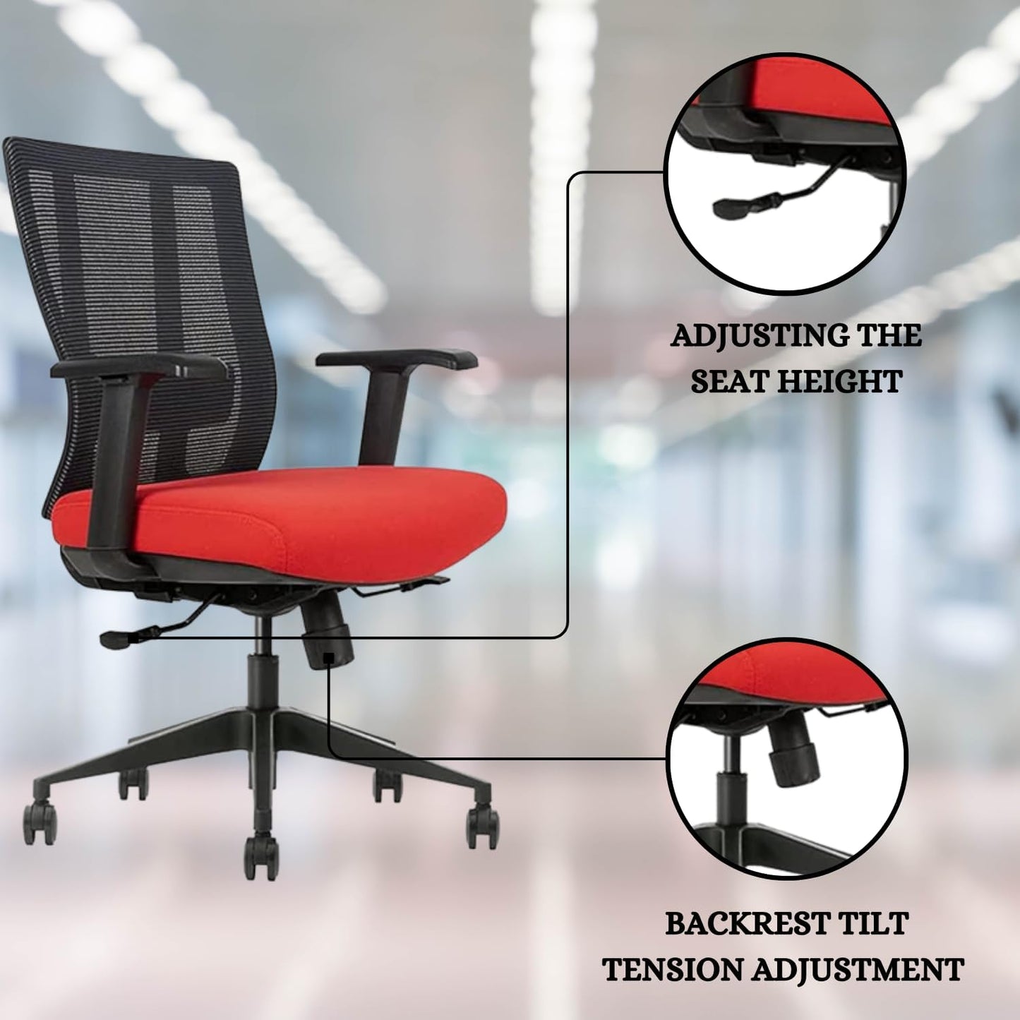 Ergonomic Office Chair - Breathable MESH - Back Adjustable Lumbar Support with 3-D ARMRESTS TILT Function and 360-DEGREE Swivel Wheels Comfortable Wide SEAT - Home Office Chair (Tangerine) Pack of 2