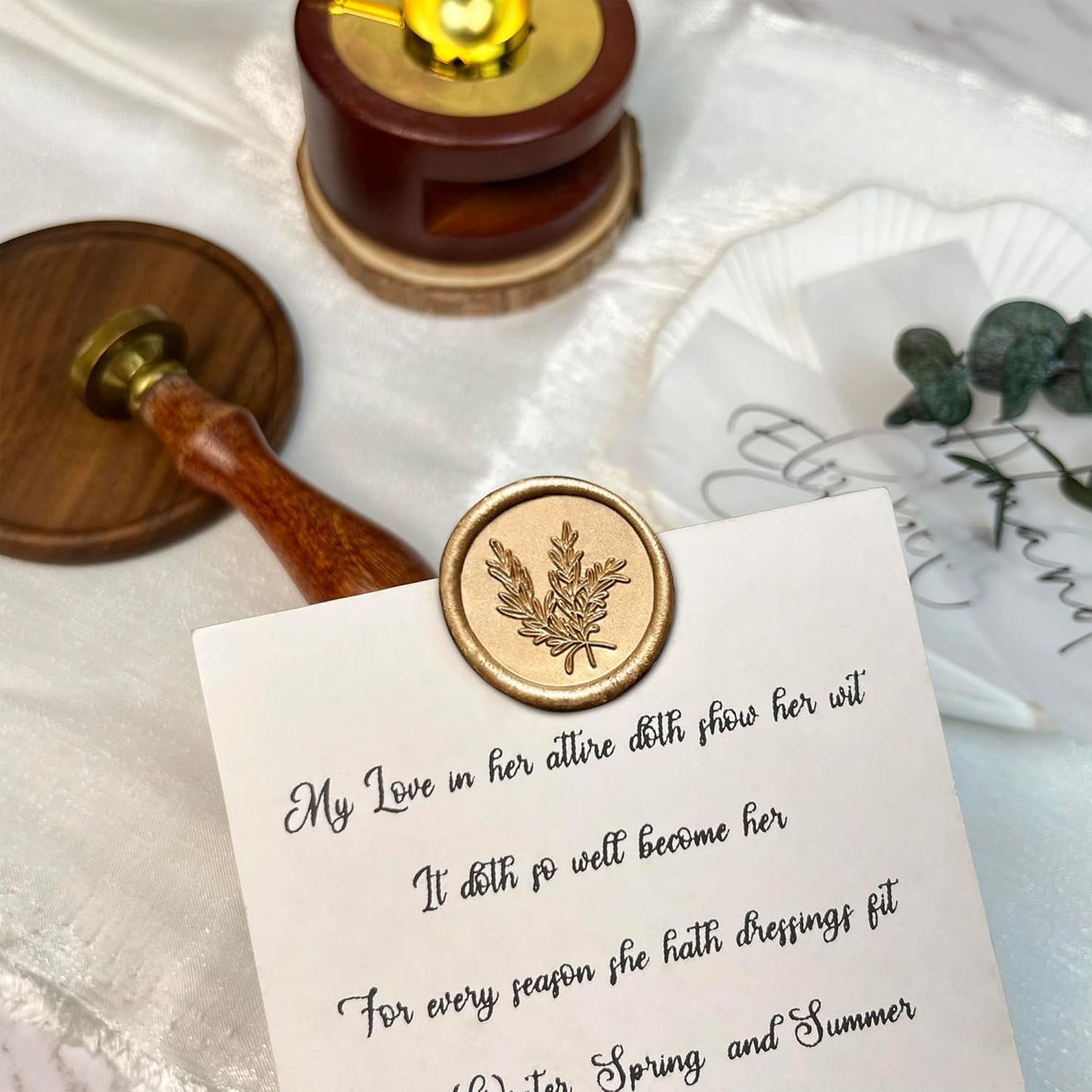 100Pcs Wax Seal Stickers Handmade Envelope Seals Self Adhesive Wax Stickers for Wedding Party Invitations, Envelope, Gift Wrap, Christmas(Rosemary Style, Bronze)