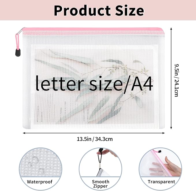 EOOUT 72pcs Mesh Zipper Pouch, A4 Size, 12 Colors Zipper Bags - Image 2