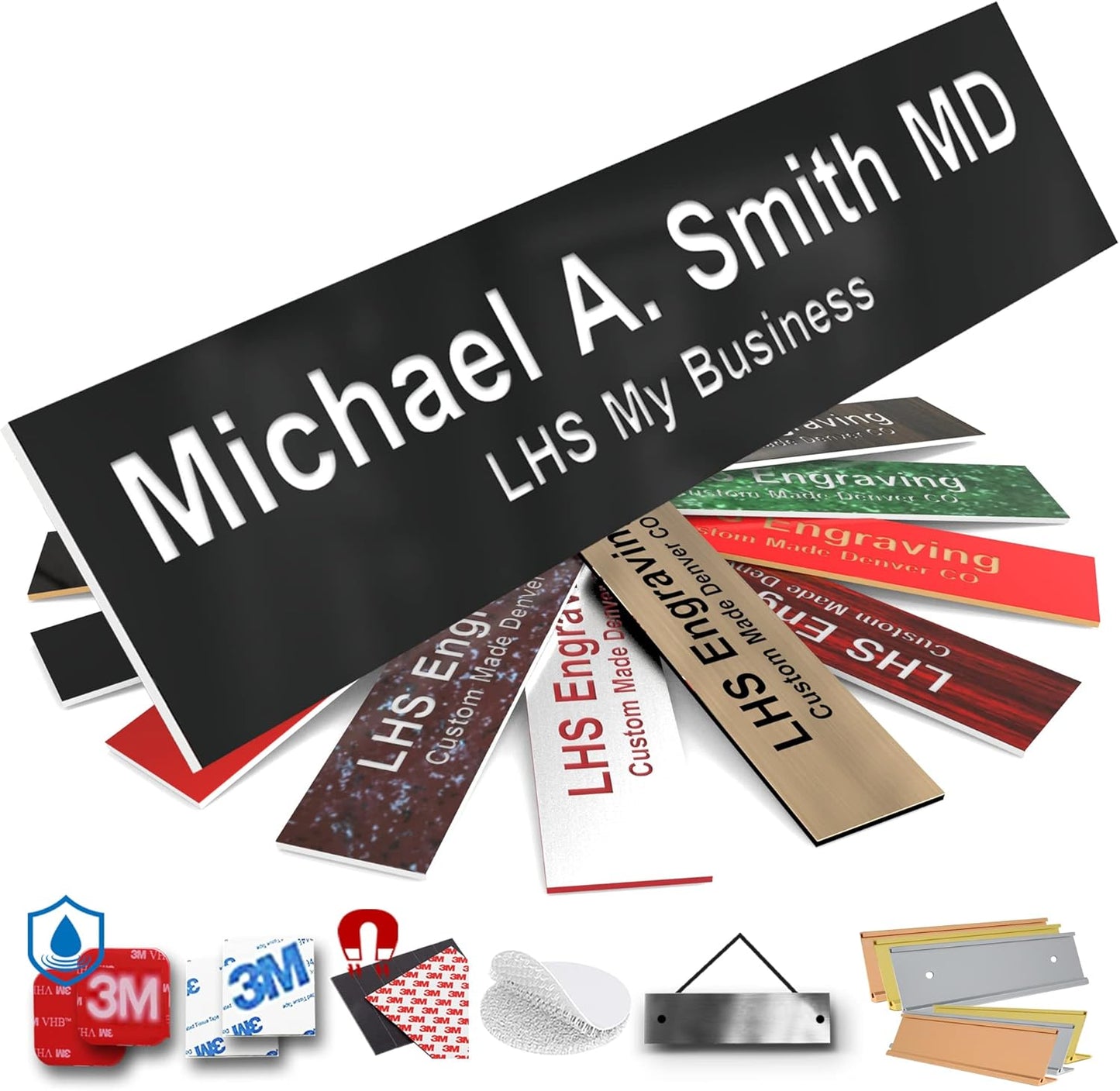 Engraved Custom Door Plate Black Plastic Office Door Sign with White Letters - Made in USA 2x4 B2