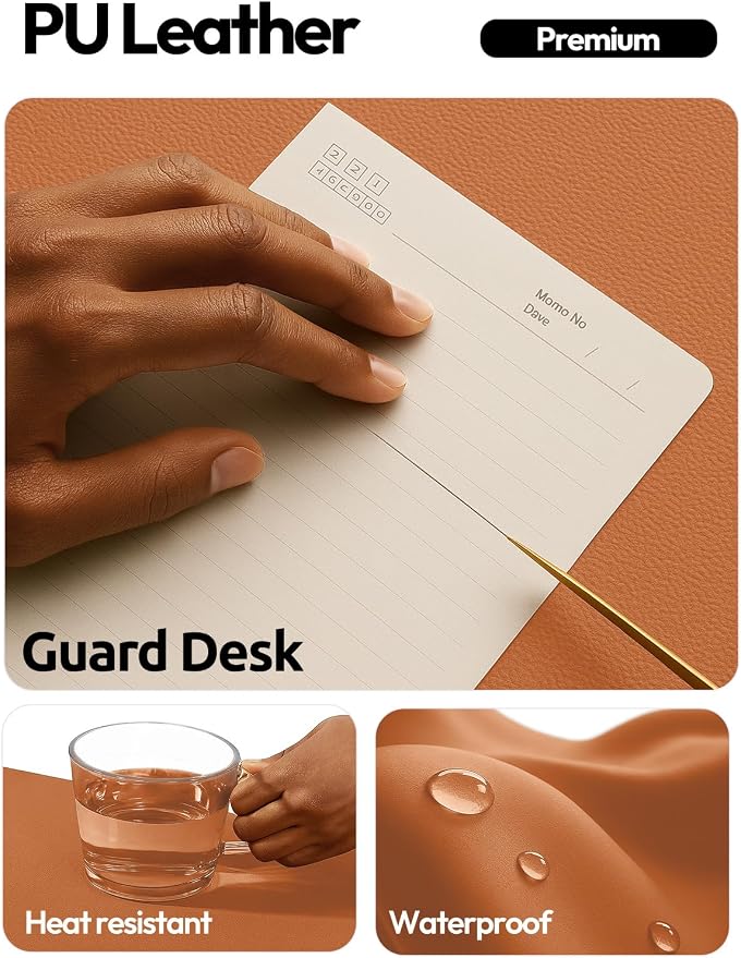 YSAGi Leather Desk Pad Protector, Office Desk Mat, Large Mouse Pad, Non-Slip PU - Image 3