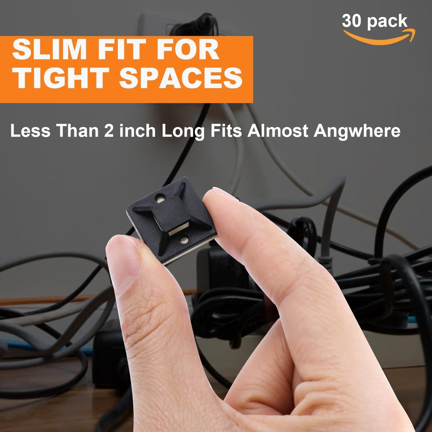 30 Pack 2 inch Zip Tie Adhesive Mounts Self Adhesive Cable Tie Base Holders with Multi-Purpose Tie wire clips with screw hole,Anchor stick on wire holder with 8 inch zip ties （Black&White）