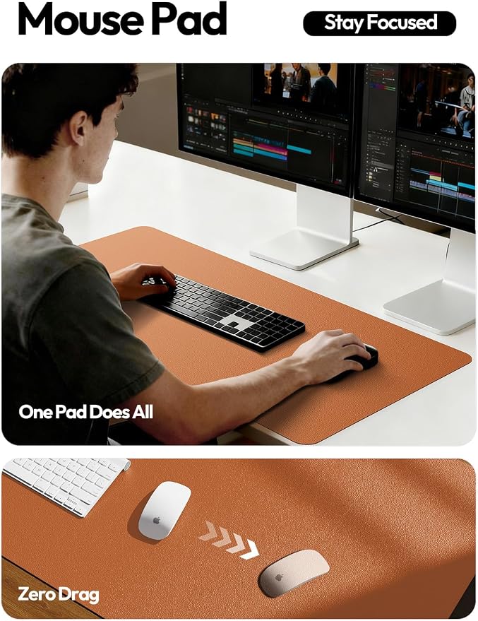 YSAGi Leather Desk Pad Protector, Office Desk Mat, Large Mouse Pad, Non-Slip PU - Image 4