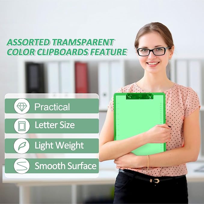 Plastic Clipboards, PANDRI 18 Pack Clear Colored Clipboards, Low Profile Clip - Image 5