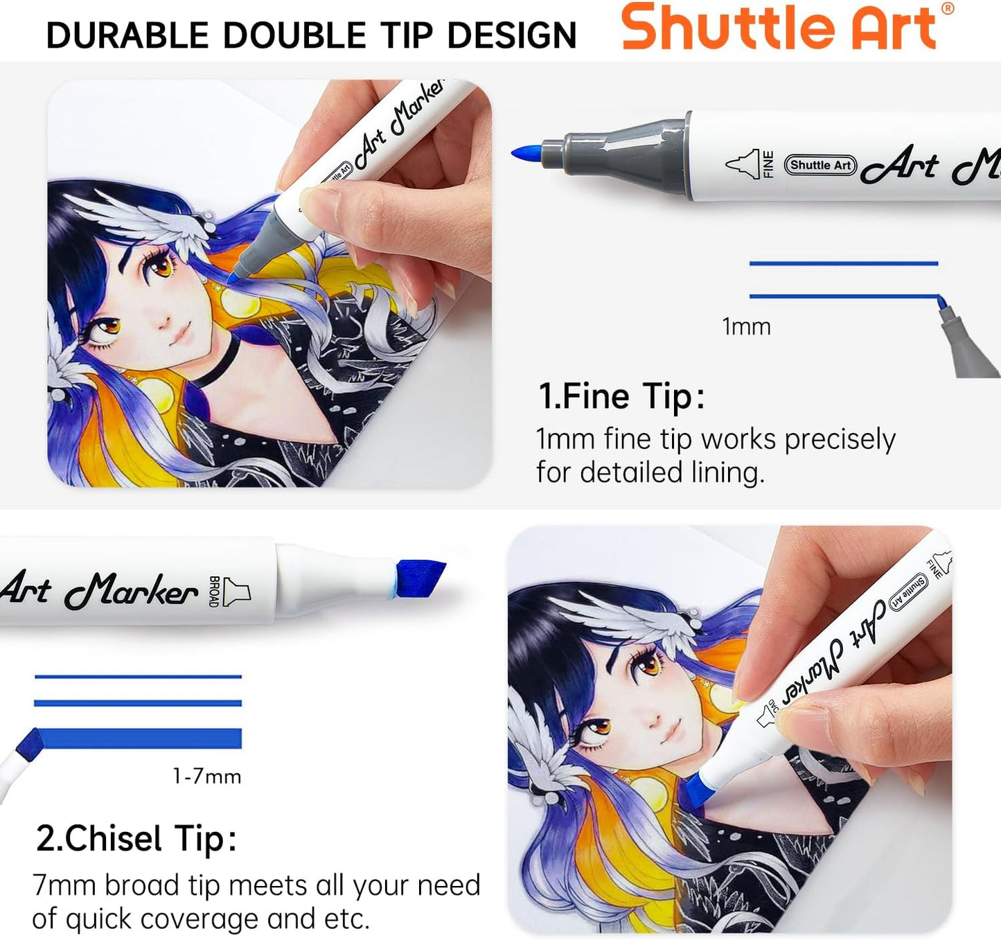 Shuttle Art 240 Colors Alcohol Markers, 239 Colors Dual Tip Art Marker Set Plus Colorless Blender, Micro-tip Pens, White Highlighter Pens, Marker Bag with Holders Perfect for Students Adults Coloring