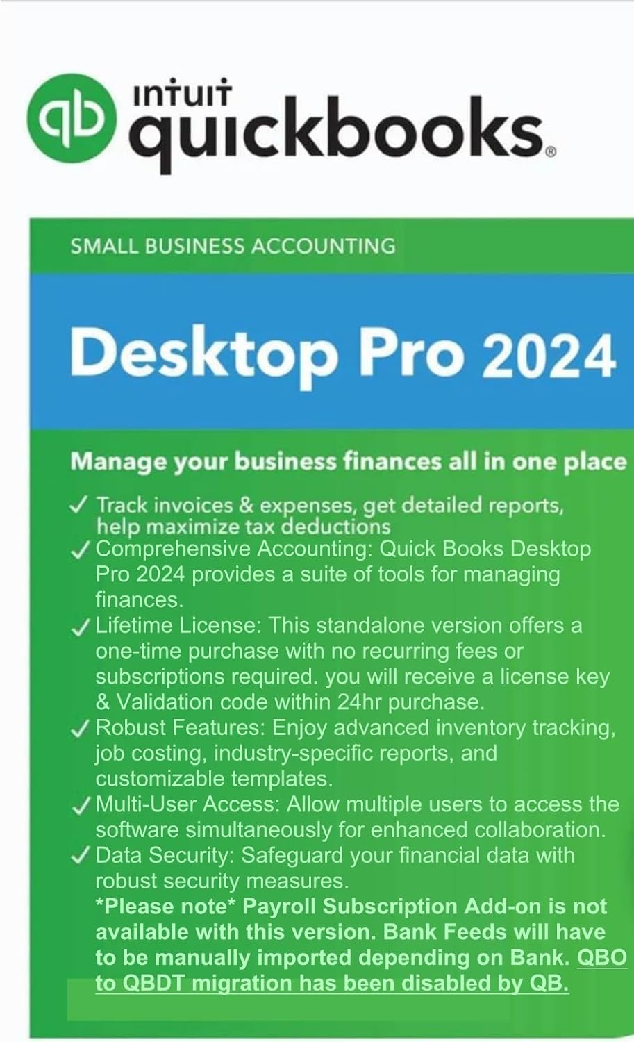 QBDT Pro 2024 | 3 User's | NO DVD | Lifetime | Amazon Message Delivery(Within 12hrs) | Windows Only | 100% Money Back Guarantee