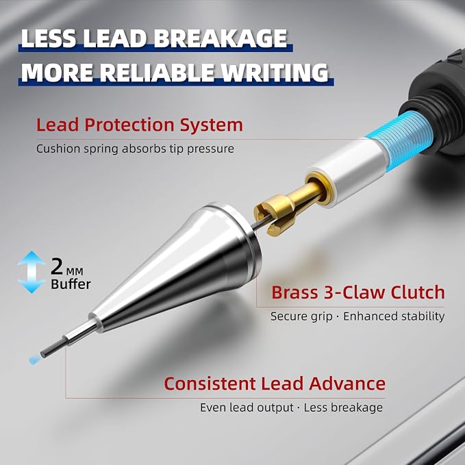 WUO 0.7mm Mechanical Pencil Set in Storage Case, 1 Eraser Pen, 12 Eraser Refills - Image 4