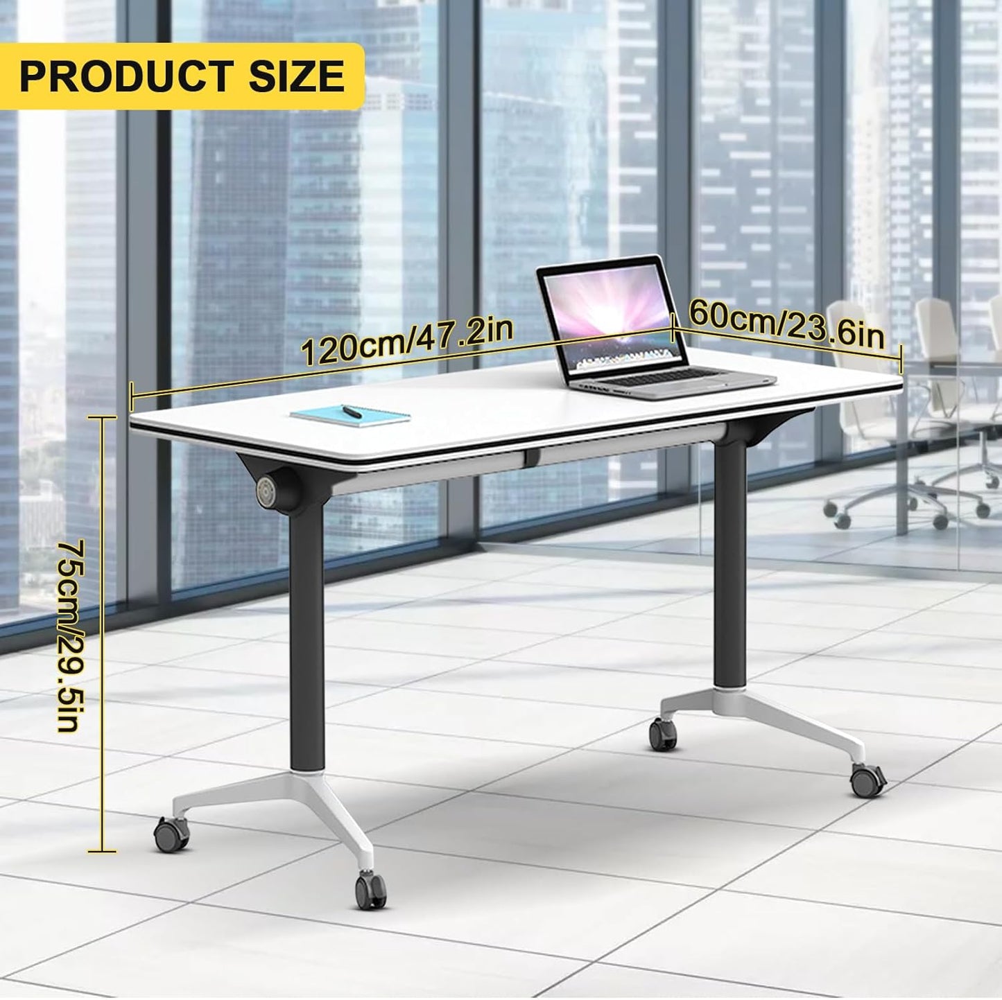 Conference Room Table with Flip-Top Design for Dynamic Meetings, Business Table Computer Desk with Heavy-Duty Frame,Foldable Seminar Meeting Tables for Home Office (4, E, 47.2IN)