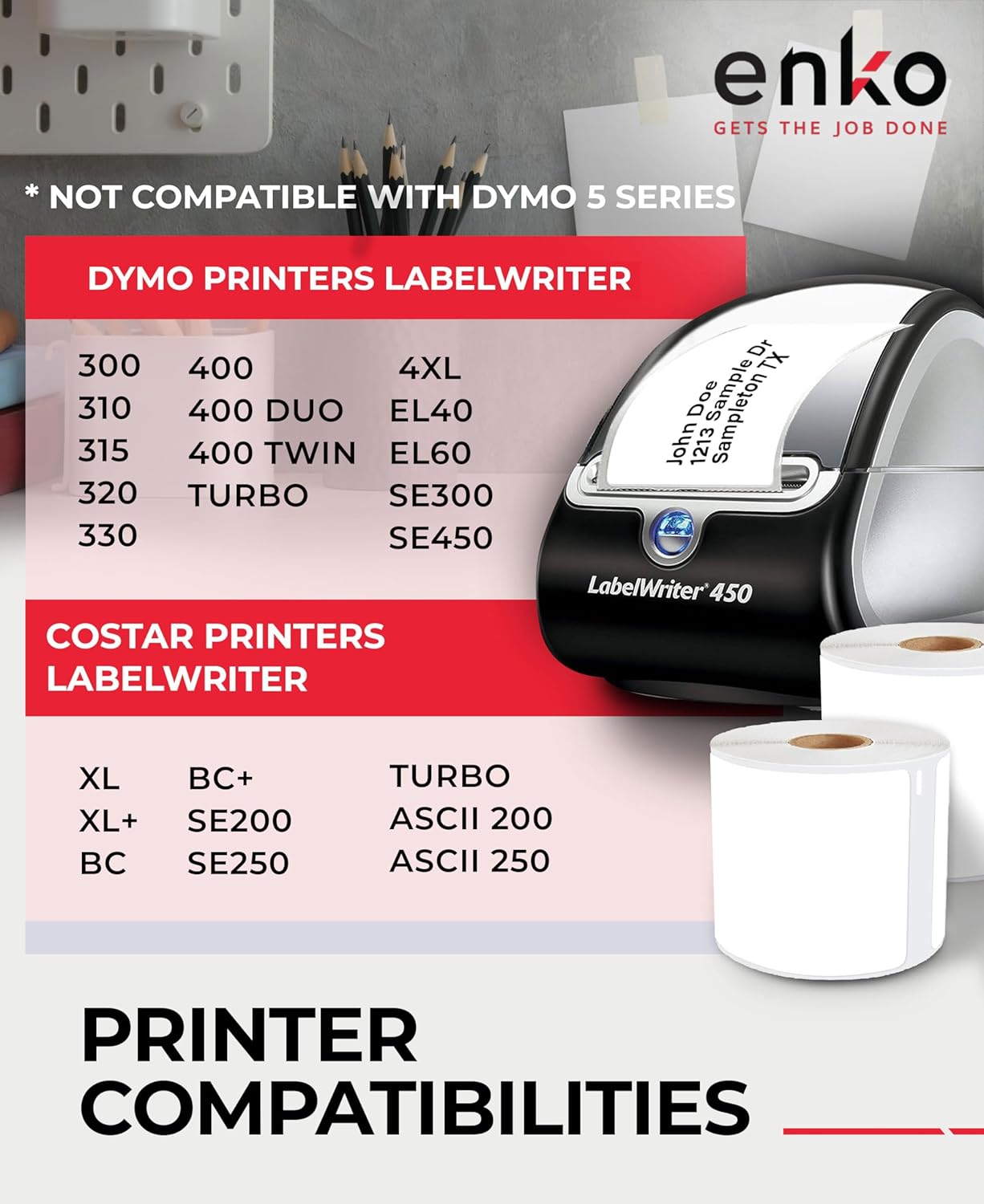 enKo (24 Rolls, 7,200 Labels) Address, Shipping & Barcode Labels 30256 (2-5/16 x 4") Compatible for Dymo LabelWriter