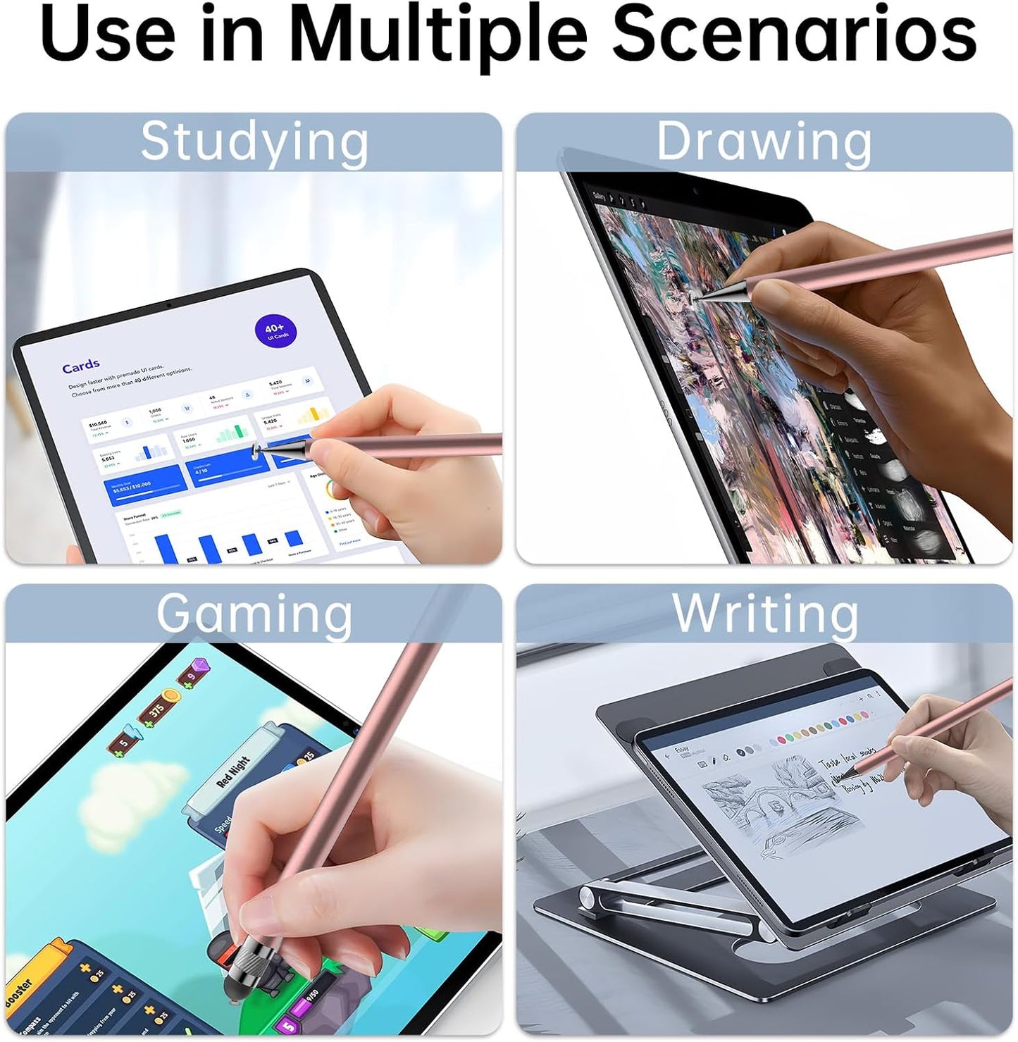 Bopomofo Stylus (5 Pcs), 2-in-1 Stylus Pen for Touchscreen, High Precision and Sensitivity, Suitable for iPhone/ipad/Android Tablets, Compatible with Touch Screens,Rose Gold