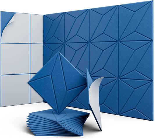 12 Pack 12" X 12" X 0.4" Acoustic Panels for Wall Sound Absorbing, P-Stripes Square Self-Adhesive Sound Panels, High Density Suitable for Multiple Scenarios(Yale Blue)