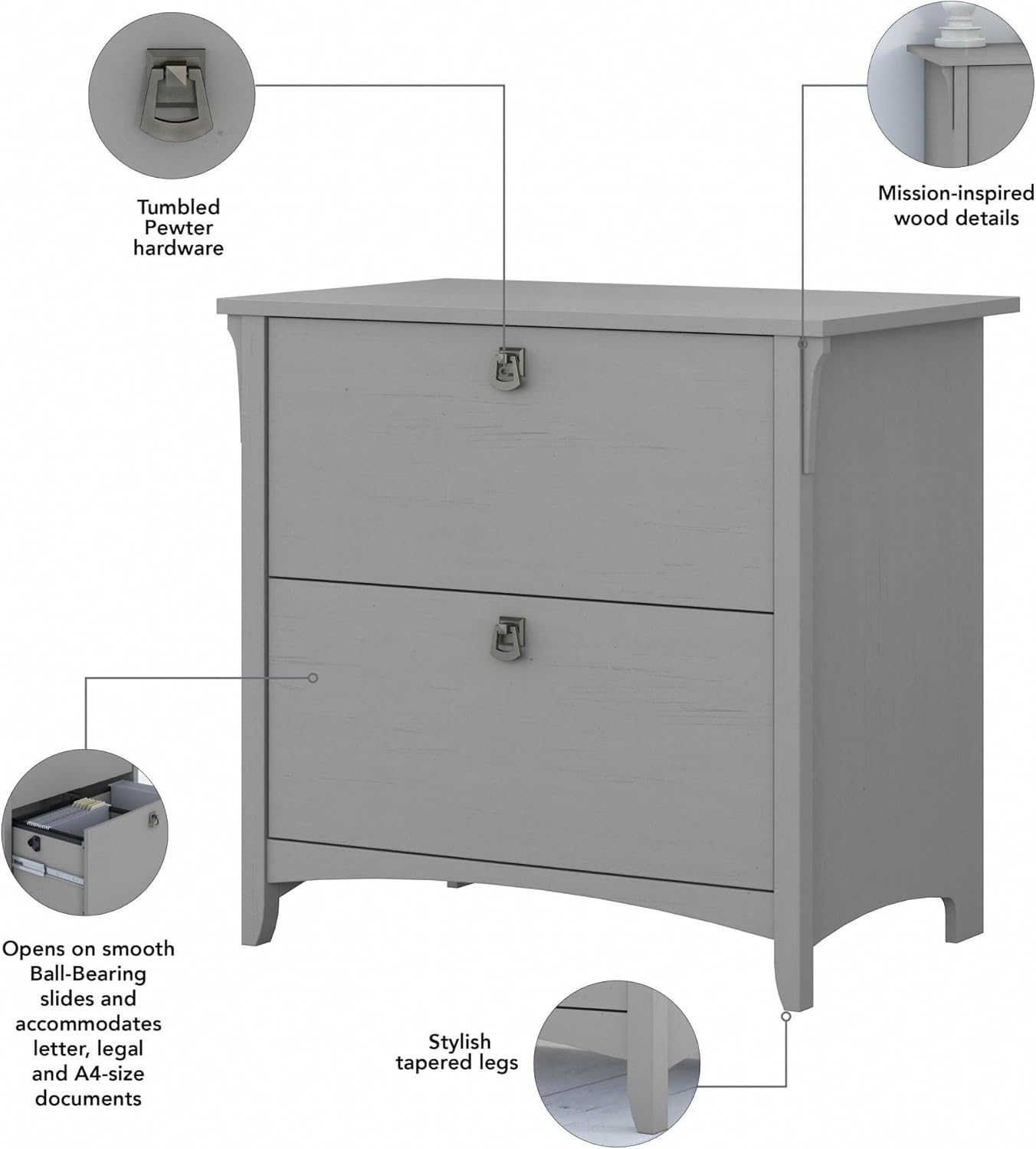 Bush Furniture Salinas 2 Drawer Lateral File Cabinet in Cape Cod Gray, Home Office Storage Solution, Organizer with Drawers for Workspace, Filing Unit