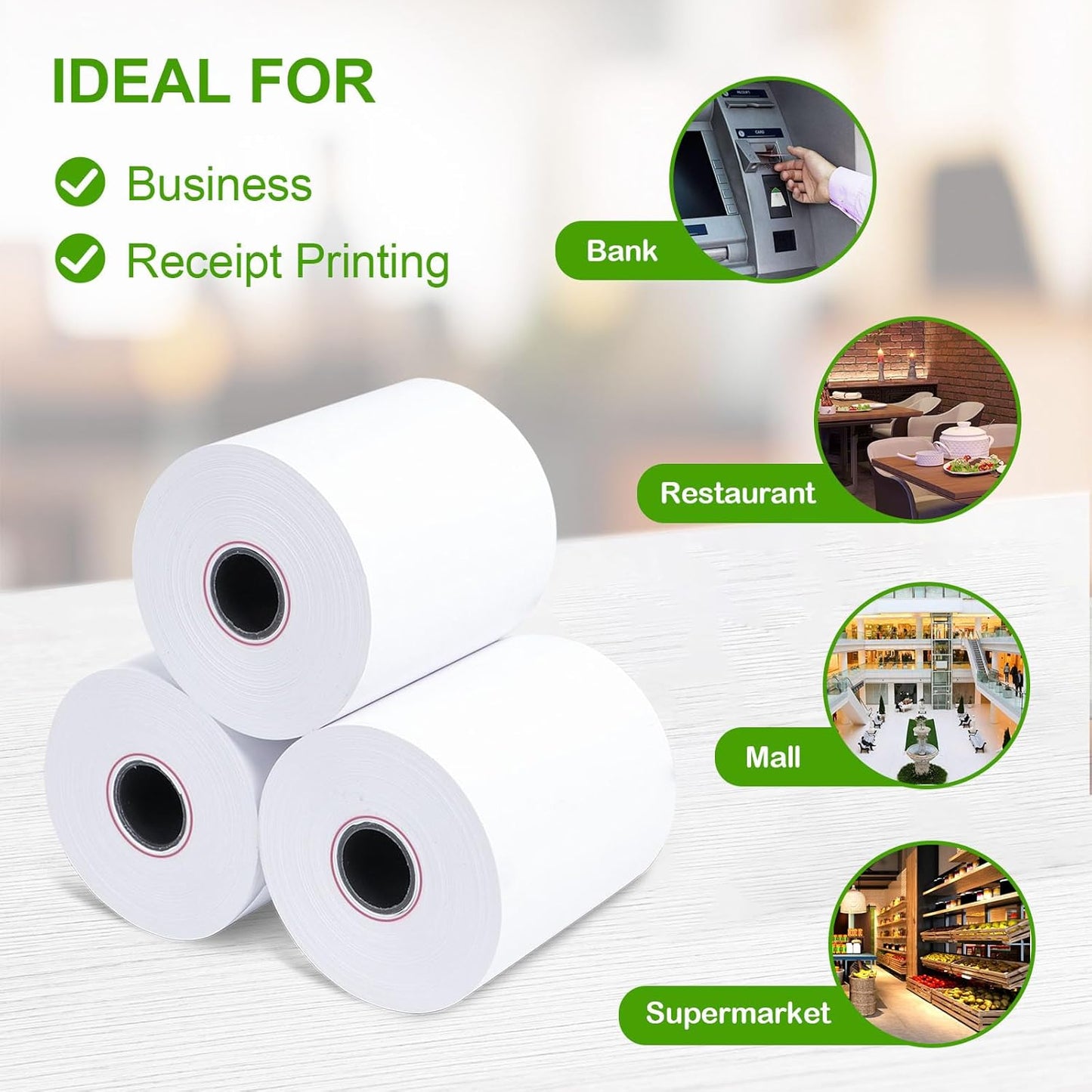 (100 Rolls) 2 1/4 x 50 Thermal Receipt Paper, White BPA-Free, Compatible with POS, Credit Card Terminals and Most Register Machines
