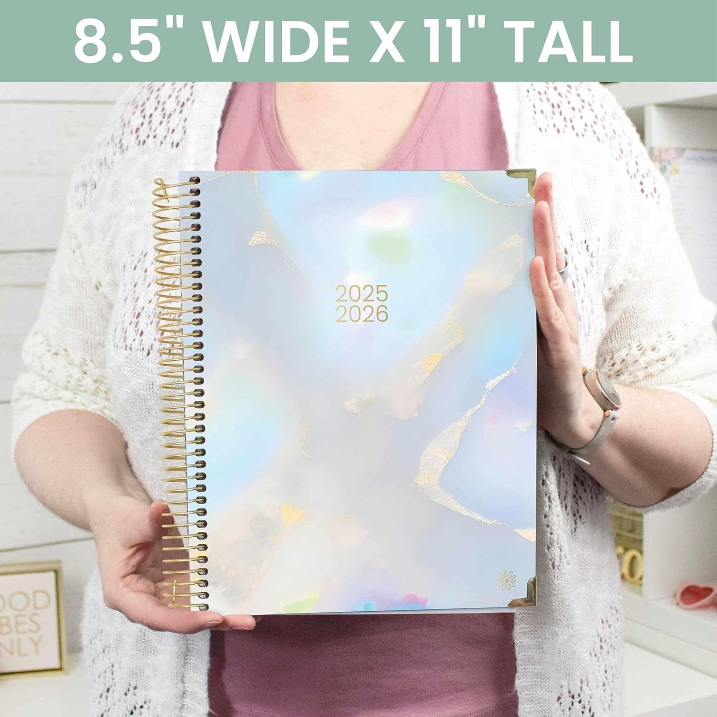 bloom daily planners HARDCOVER 2025-2026 (8.5" x 11") Academic Year Day Planner (July 2025 - July 2026) - Task Goal Organizer - Monthly & Weekly Inspirational Agenda Book - Iridescent Opal