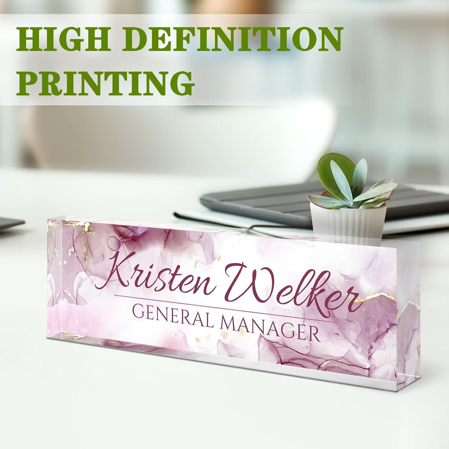 Name Plate for Desk, Desk Name Plate Personalized, Office Decor for Women Men, Acrylic Desktop Accessories, Office Gifts for Boss Nurse Teacher Coworker, Employee Appreciation Gift (Purple Coast)