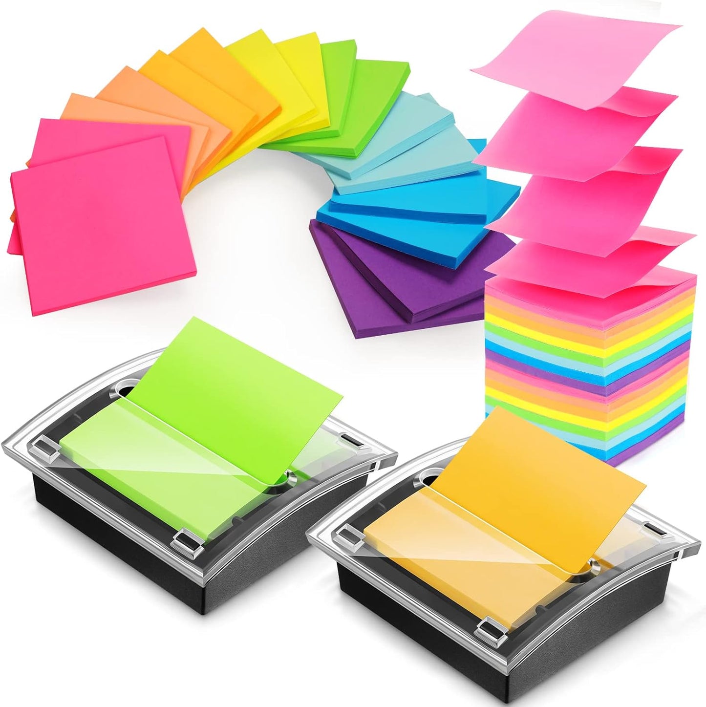 Meanplan 16 Pad Pop up Sticky Notes with 2 Pack Pop up Sticky Dispenser Note Holder Black Base Self Stick Memo Pads Blank Adhesive Notes 3x3 Refills Back to School Office Desk Supplies, 50 Sheet/pad