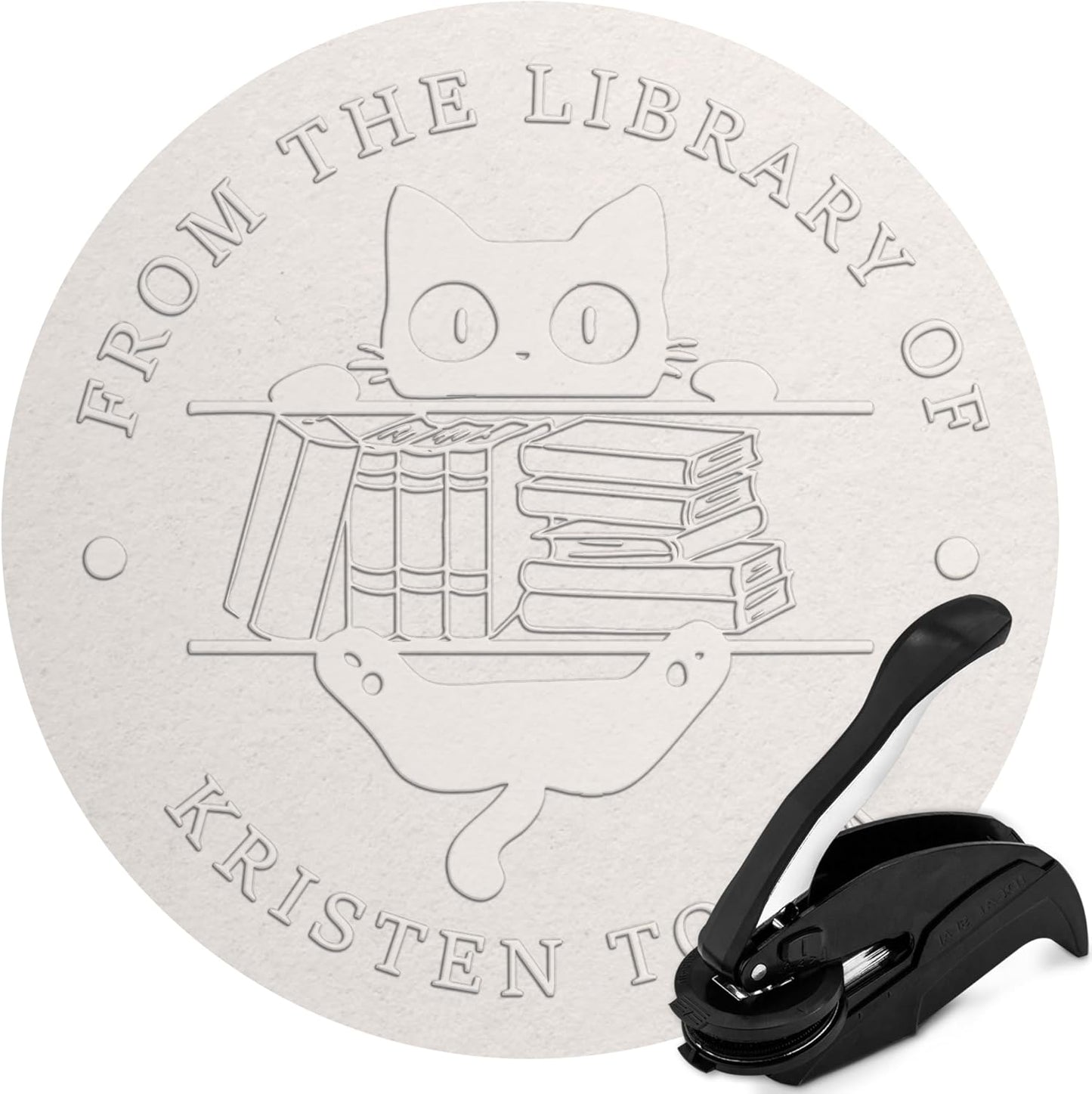 Custom Library Embosser - Style 110 - Embosser, Wood Stamp or Self Inking Stamp - Book Embosser Includes 50 Gold Seals - Custom Stamp Seal from The Library of