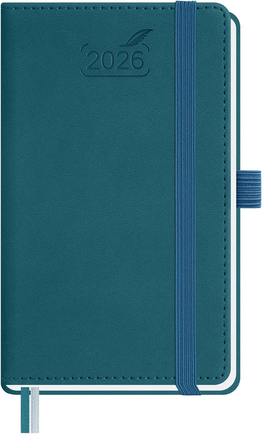 BEZEND Pocket Calendar 2026 Weekly and Monthly (3.5" x 6") Small Daily Planner for Purse (Jan-Dec) with Notes & Expenses, Inner Pocket, Pen Holder, Vegan Leather Hardcover - Dark Green